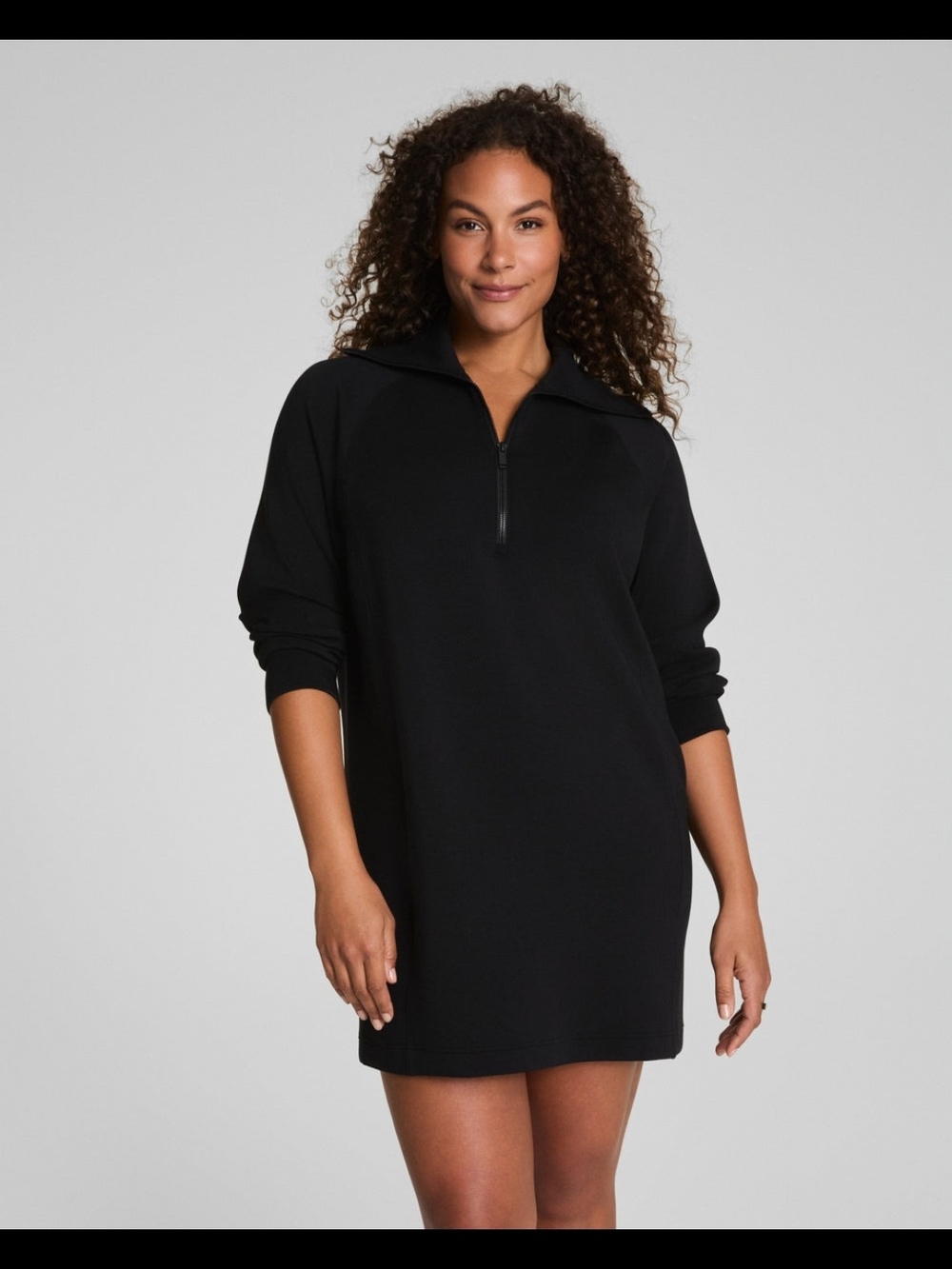 SPANX Black Zip-Front Midi Sweatshirt Dress